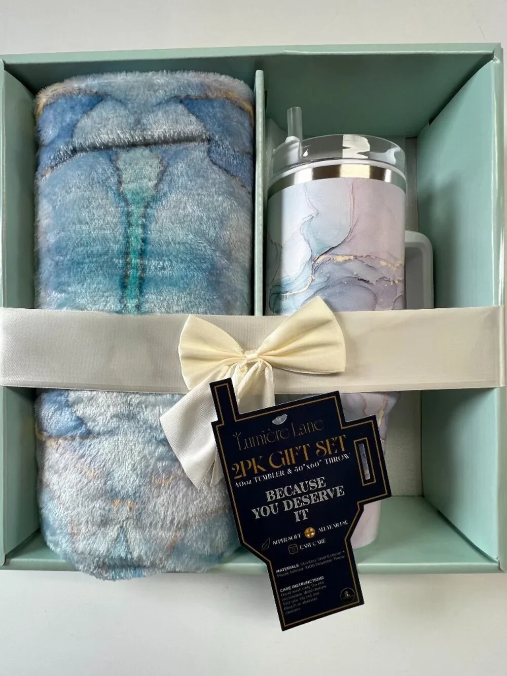 2Pcs Gift Set 40oz Tumbler & Soft Throw Blanket 50X60